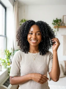 Alt Text: Healthy curly hair after following the correct care routine.