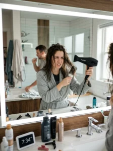 Common morning hairstyle mistakes like styling wet hair while rushing.