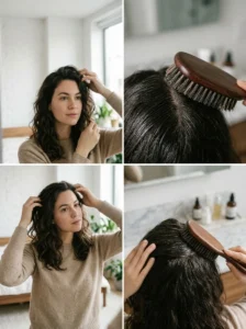 Alt Text: Touching and brushing hair can spread scalp oil.
