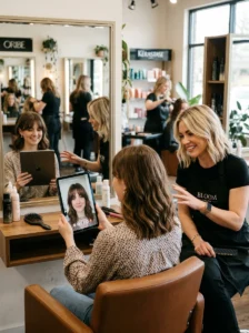 Bangs can make the forehead appear smaller or more balanced.