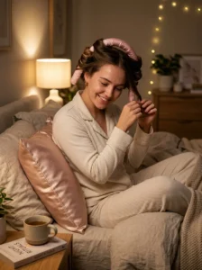 Using heatless curls overnight for quick hairstyles the next morning.