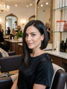Alt Text: Modern asymmetrical bob haircut.