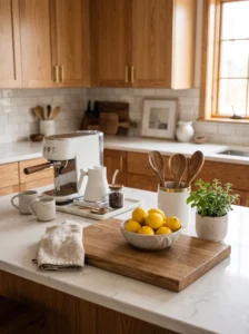 Functional kitchen counter with everyday essentials and clear workspace
