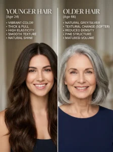 Natural hair growth changes with age.