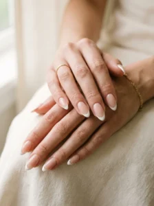 Elegant almond French tip manicure with a timeless modern look