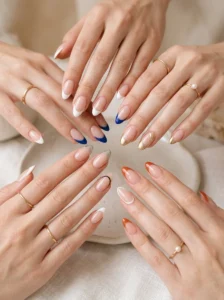 Collection of modern almond French tip nail designs