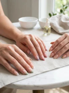 Different almond French tip nail styles and variations