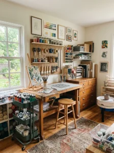 Alt Text: Functional art studio designed around creative workflow and organization.