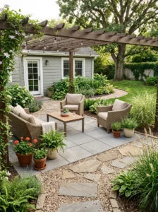 Alt Text: Budget-friendly patio flooring materials used in an attractive outdoor space.