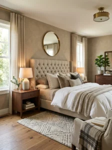 Alt Text: Wall-mounted and painted DIY headboard alternatives.