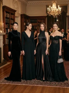 Alt Text: Classic black gown suitable for a formal evening event