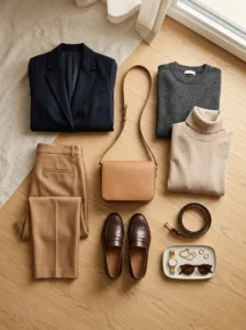 Alt Text: Carefully selected budget wardrobe with versatile quality essentials