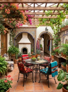 Alt Text: Warm and colorful Mexican-inspired patio with handcrafted character