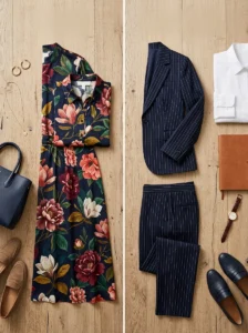 Alt Text: Large and small clothing patterns arranged together to demonstrate pattern scale contrast