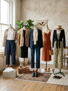 Alt Text: Shoes balanced with the visual proportions of wide-leg and slim outfits