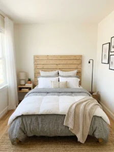 Alt Text: DIY headboard project in a cozy bedroom.