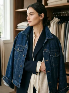 Alt Text: Structured fabrics creating a polished shape in oversized clothing
