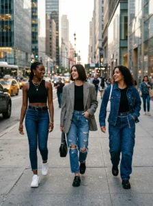 Alt Text: Confident woman wearing a polished baddie-inspired outfit in the city.