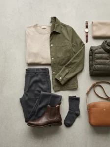 Alt Text:
Transitional-weather wardrobe essentials for building a flexible layered outfit