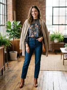 Alt Text: Clothing and accessories using one shared color to connect different patterns