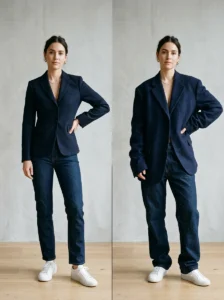 Alt Text:
Comparison showing how proper clothing fit can look more polished than expensive but poorly fitted clothing.