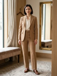 Alt Text:
Well-fitted blazer and trousers demonstrating the importance of proper garment fit