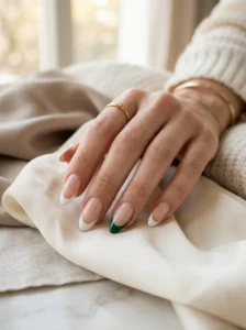 Almond French manicure with one contrasting accent nail