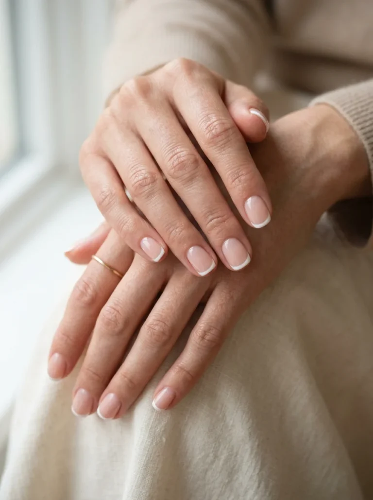 Short French tip nails with a neat and stylish finish