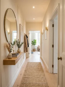 Bright transformed hallway using simple design changes to create a larger and more open appearance.