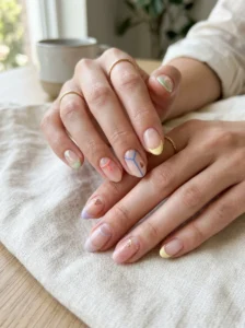 Pastel spring manicure with a gingham check accent nail.