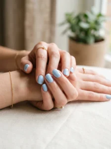 Minimalist spring nails featuring negative space, clear bases, and pastel accents.