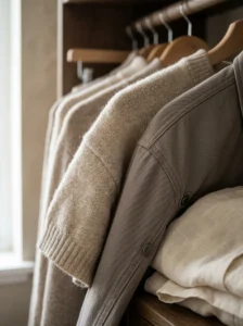 Alt Text:
Merino wool and tightly woven fabrics chosen for changing temperatures and light rain