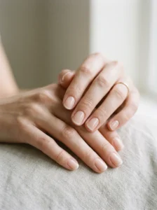 Short nails with subtle barely-there sheer French tips
