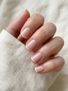 Short nails with ultra-thin French tip lines