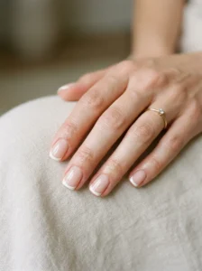 Short squoval nails with classic clean French tips