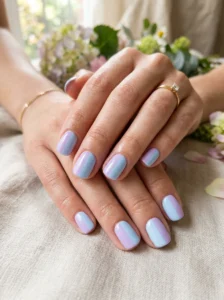 Gentle baby blue pastel nails for a simple spring manicure.