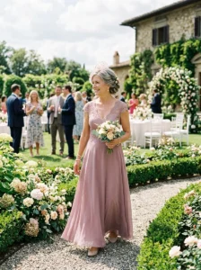 Alt Text: Mother of the bride dress chosen for wedding season and formality