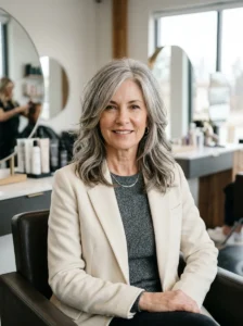 Alt Text: Shag haircut adding volume and movement to mature hair
