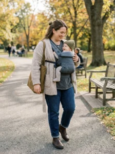Alt Text: Plus size mom wearing joggers with a fitted T-shirt.