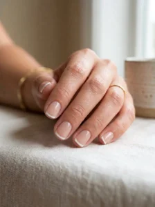 Short tapered nails with soft French tips