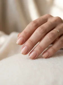 Short nails with sleek chrome French tips