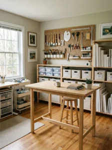 Alt Text: Well-ventilated art studio designed for comfortable creative sessions.