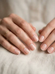 Short nails with a minimalist reverse French manicure