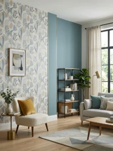 Alt Text: Modern room combining wallpaper and paint for a balanced look.