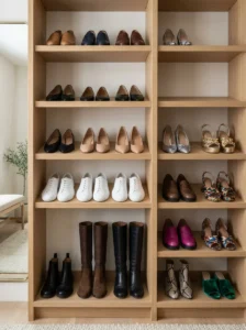 Alt Text:
Classic neutral shoes including flats, white sneakers, and leather boots for a versatile wardrobe
