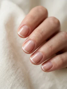 Very short nails with delicate micro French tips