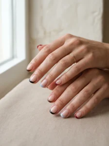 Colored French tip designs on short nails