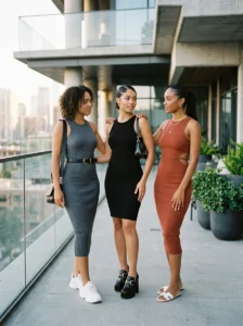 Alt Text: Curated fashion pieces representing the key elements of baddie style.