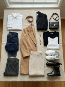 Alt Text:
Timeless wardrobe essentials demonstrating the key pieces for a versatile foundation