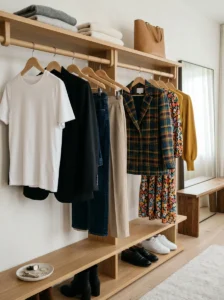 Alt Text:
Timeless wardrobe basics contrasted with distinctive trend-driven fashion pieces